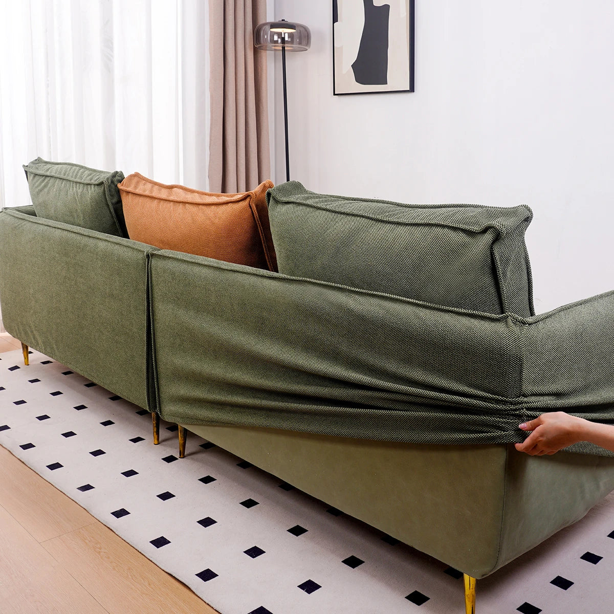 Custom Individual Cushion Sofa Slipcover | Marlowe Collection - Olive Moss