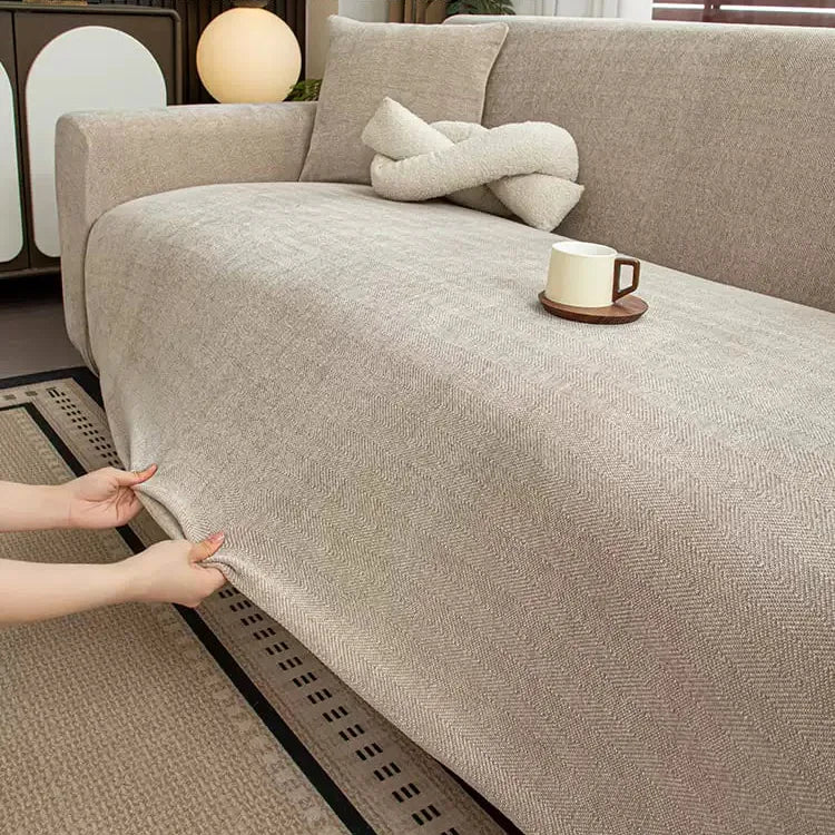 Chenille Solid Woven Stretch Sofa Cover - Cream