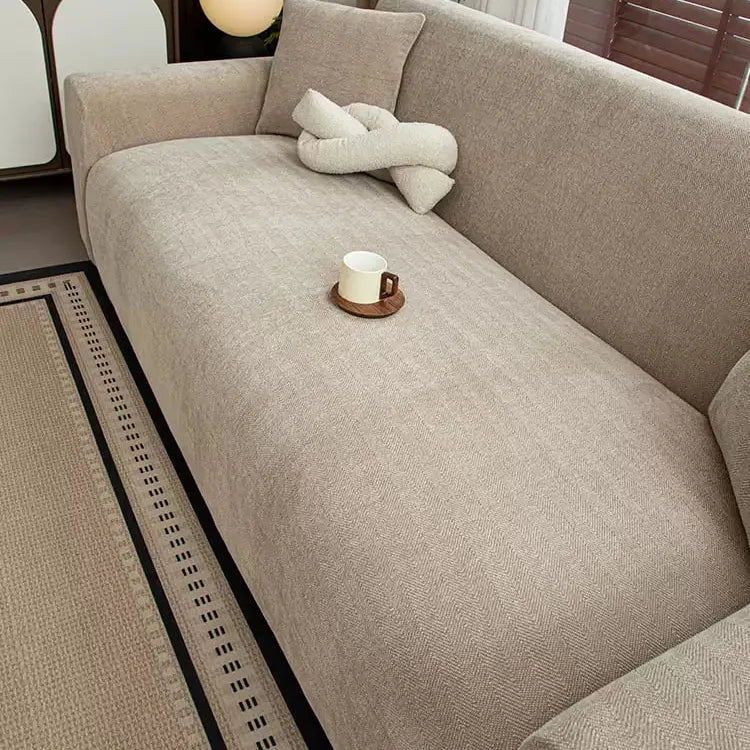 Chenille Solid Woven Stretch Sofa Cover - Cream