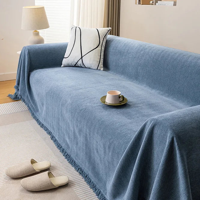 Chenille Solid Woven Stretch Sofa Blanket - Greyish Blue