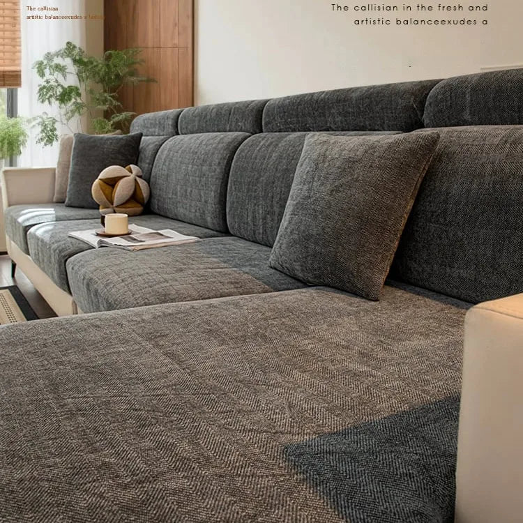 Chenille Solid Woven Stretch Sofa Cushion Cover - Dark Grey