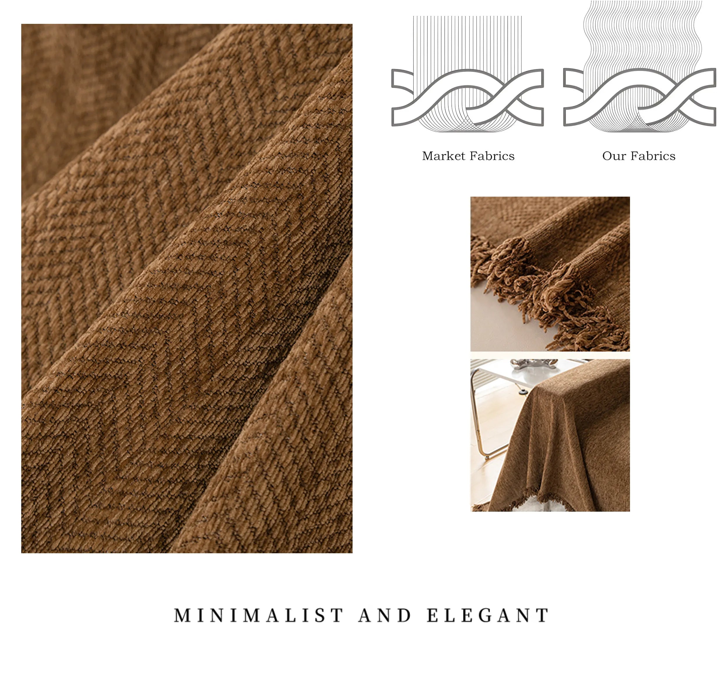 Chenille Solid Woven Stretch Sofa Blanket - Mocha Brown
