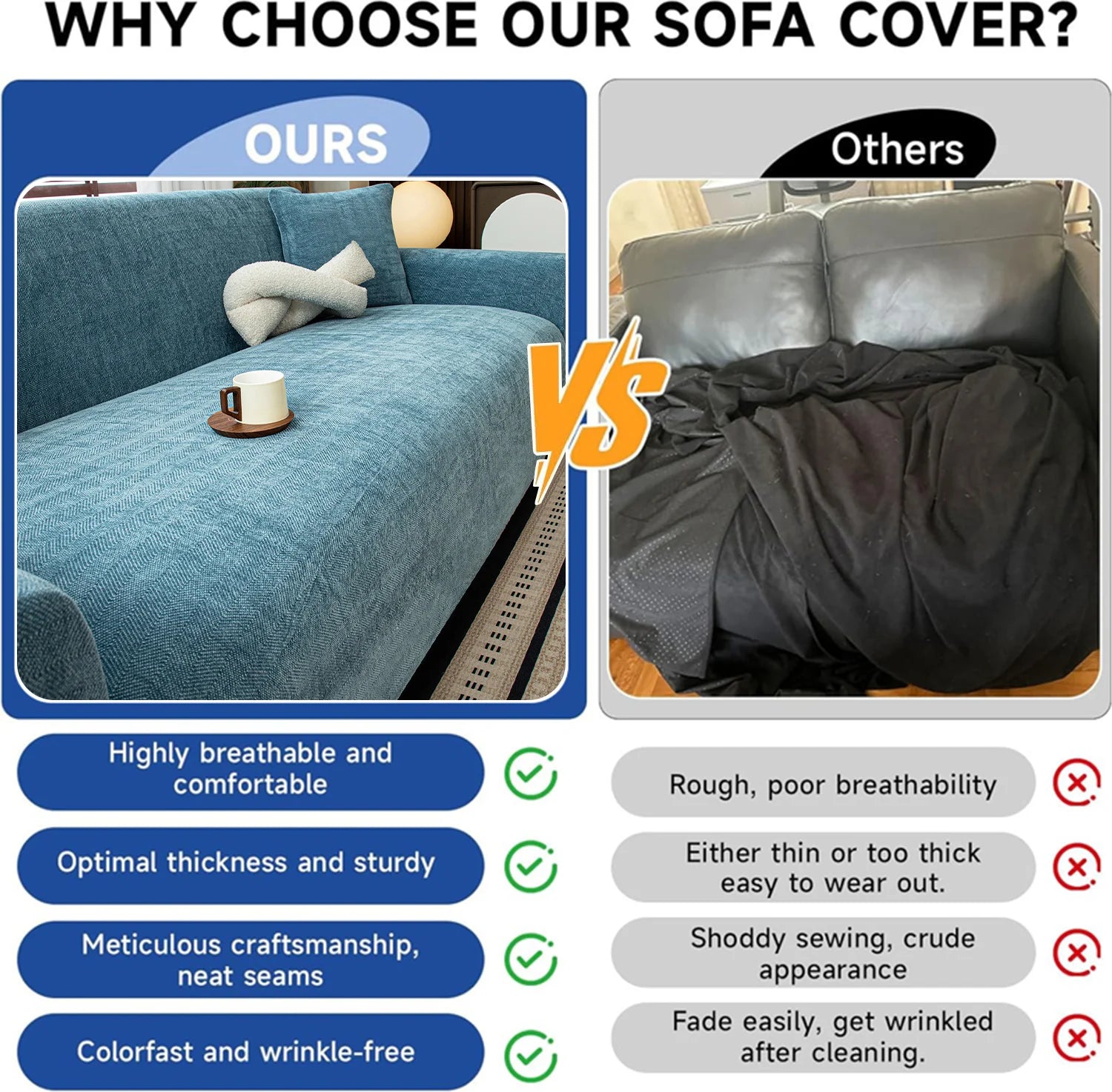 Chenille Solid Woven Stretch Sofa Cover - Greyish Blue