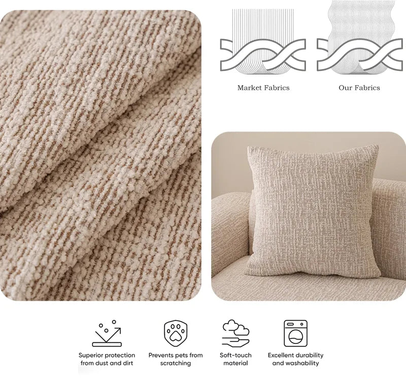 Chenille Solid Woven Stretch Sofa Cushion Cover - Khaki