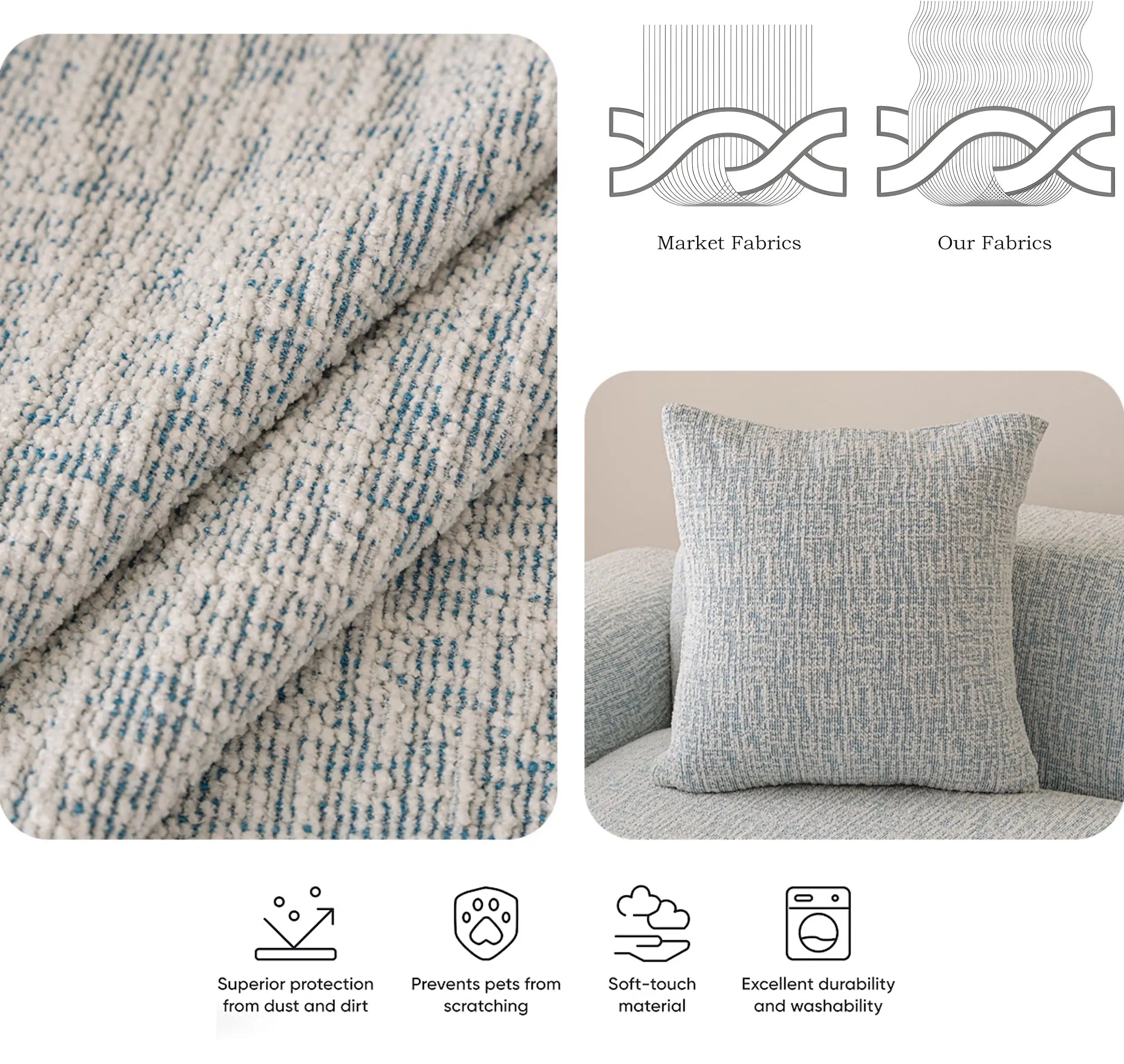 Chenille Solid Woven Stretch Sofa Cushion Cover - Blue