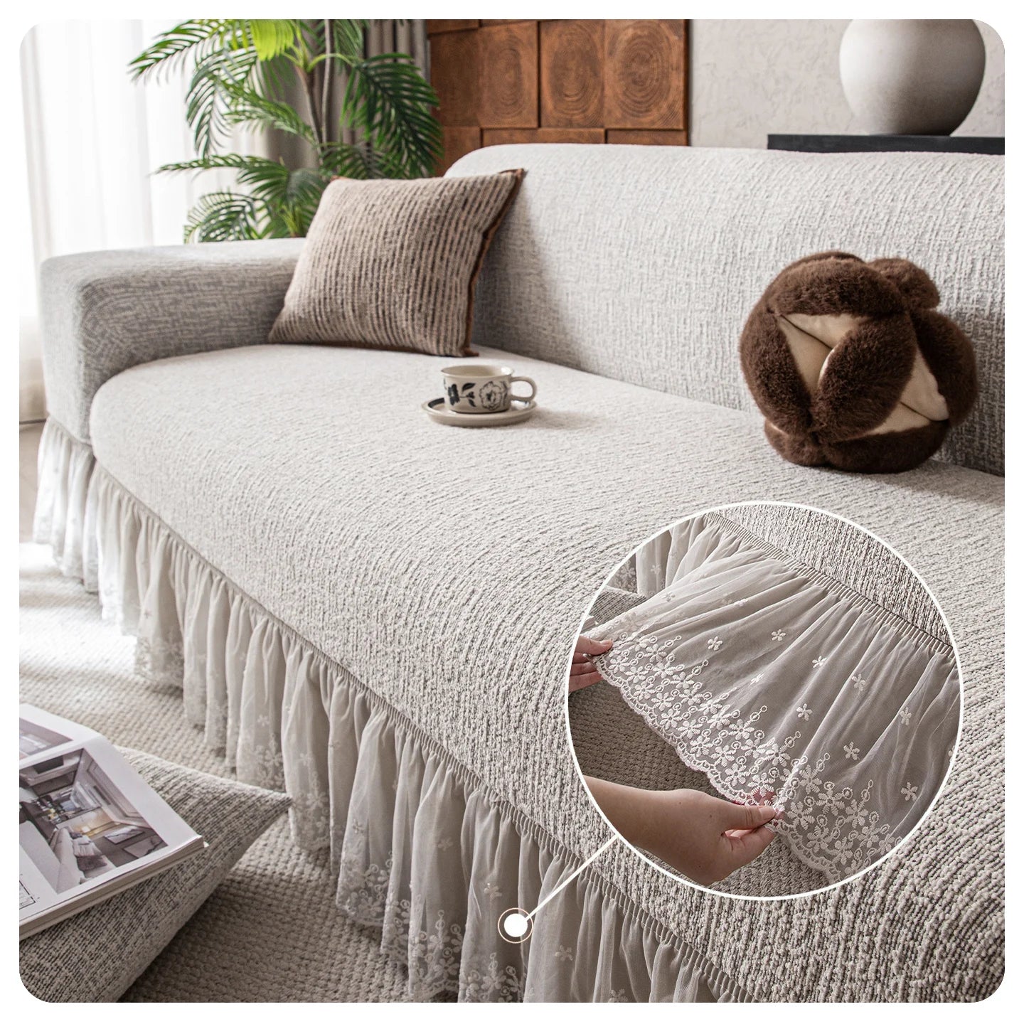 Chenille Solid Woven Stretch Sofa Cover - Black