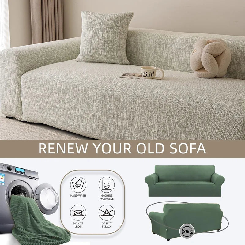 Chenille Solid Woven Stretch Sofa Cover - Floral Green