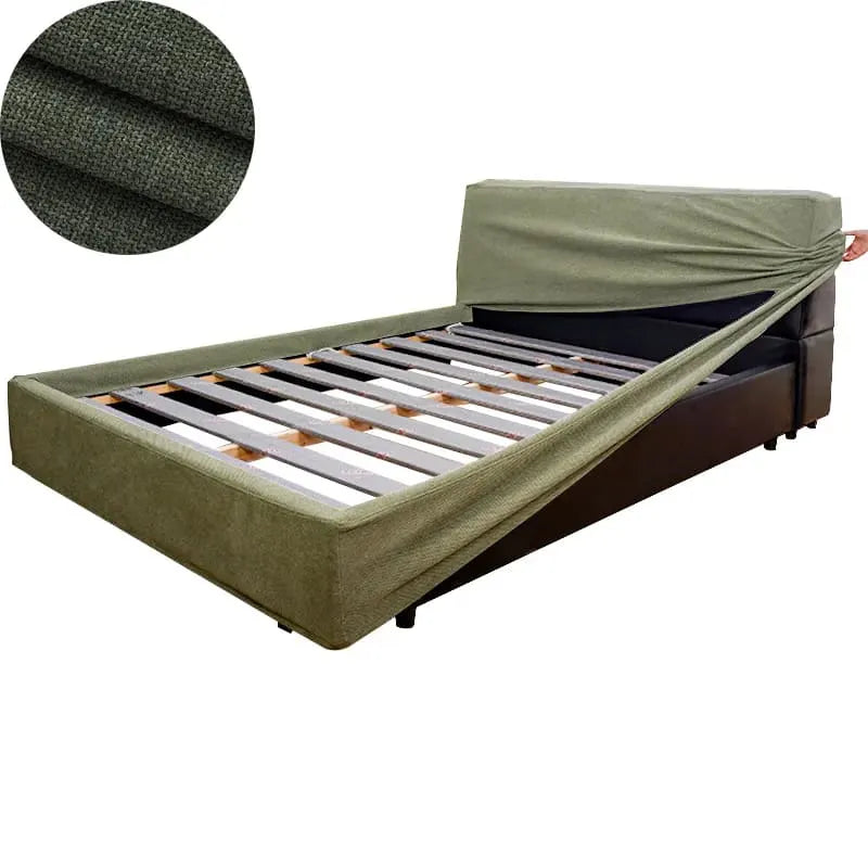 Bed Frame + Headboard Cover | Elara Flax- Verdant Meadow