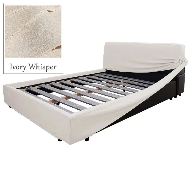 Bed Frame + Headboard Cover | Sienna Velour - Ivory Whisper