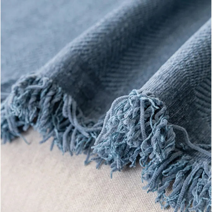 Chenille Solid Woven Stretch Sofa Blanket - Greyish Blue