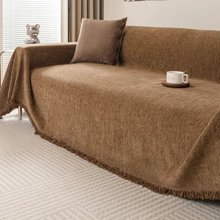 Chenille Solid Woven Stretch Sofa Blanket - Mocha Brown
