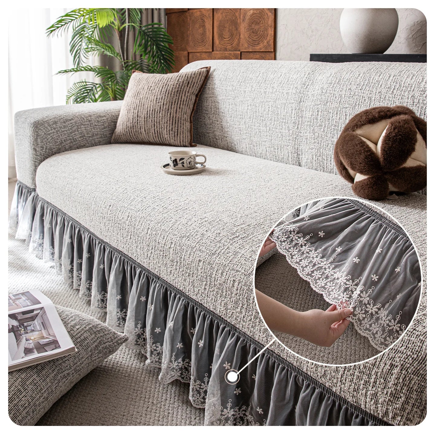 Chenille Solid Woven Stretch Sofa Cover - Black