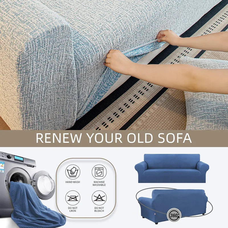 Chenille Solid Woven Stretch Sofa Cover - Blue