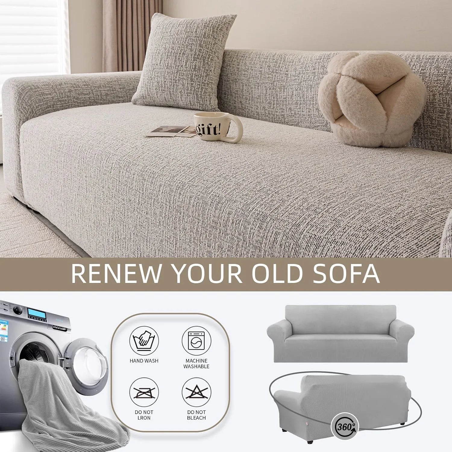 Chenille Solid Woven Stretch Sofa Cover - Black