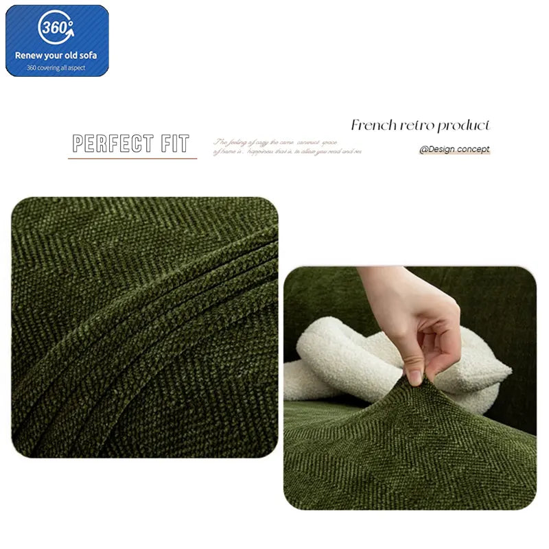 Chenille Solid Woven Stretch Sofa Cushion Cover - Green