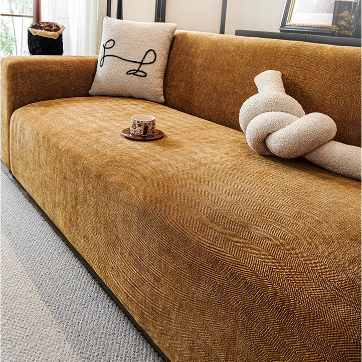 Chenille Solid Woven Stretch Sofa Cover - Caramel