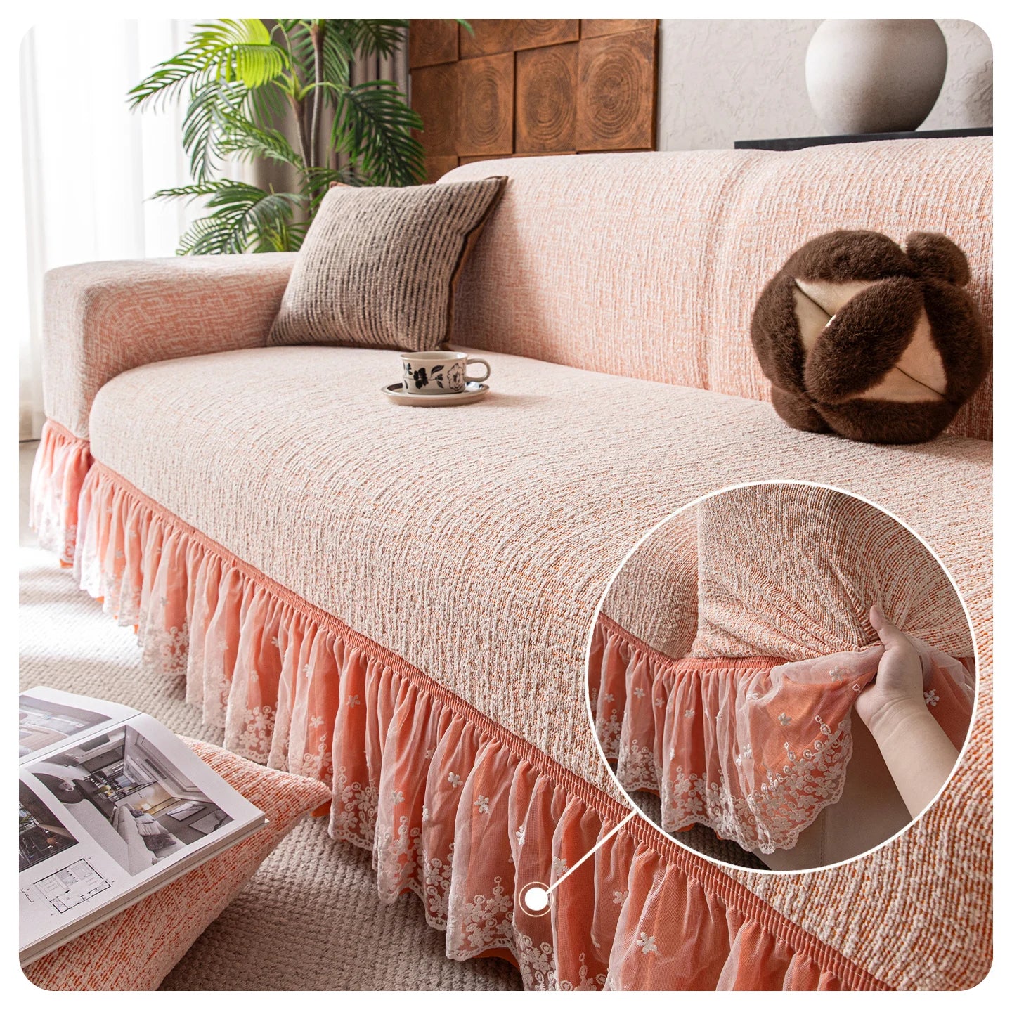 Chenille Solid Woven Stretch Sofa Cover - Burnt Orange