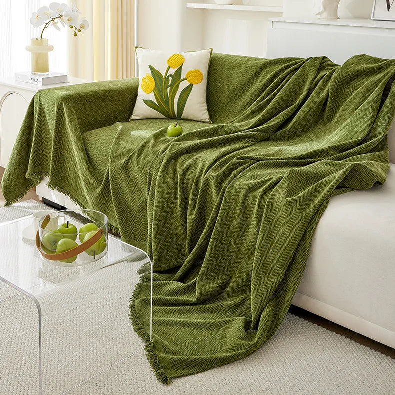 Chenille Solid Woven Stretch Sofa Blanket - Green
