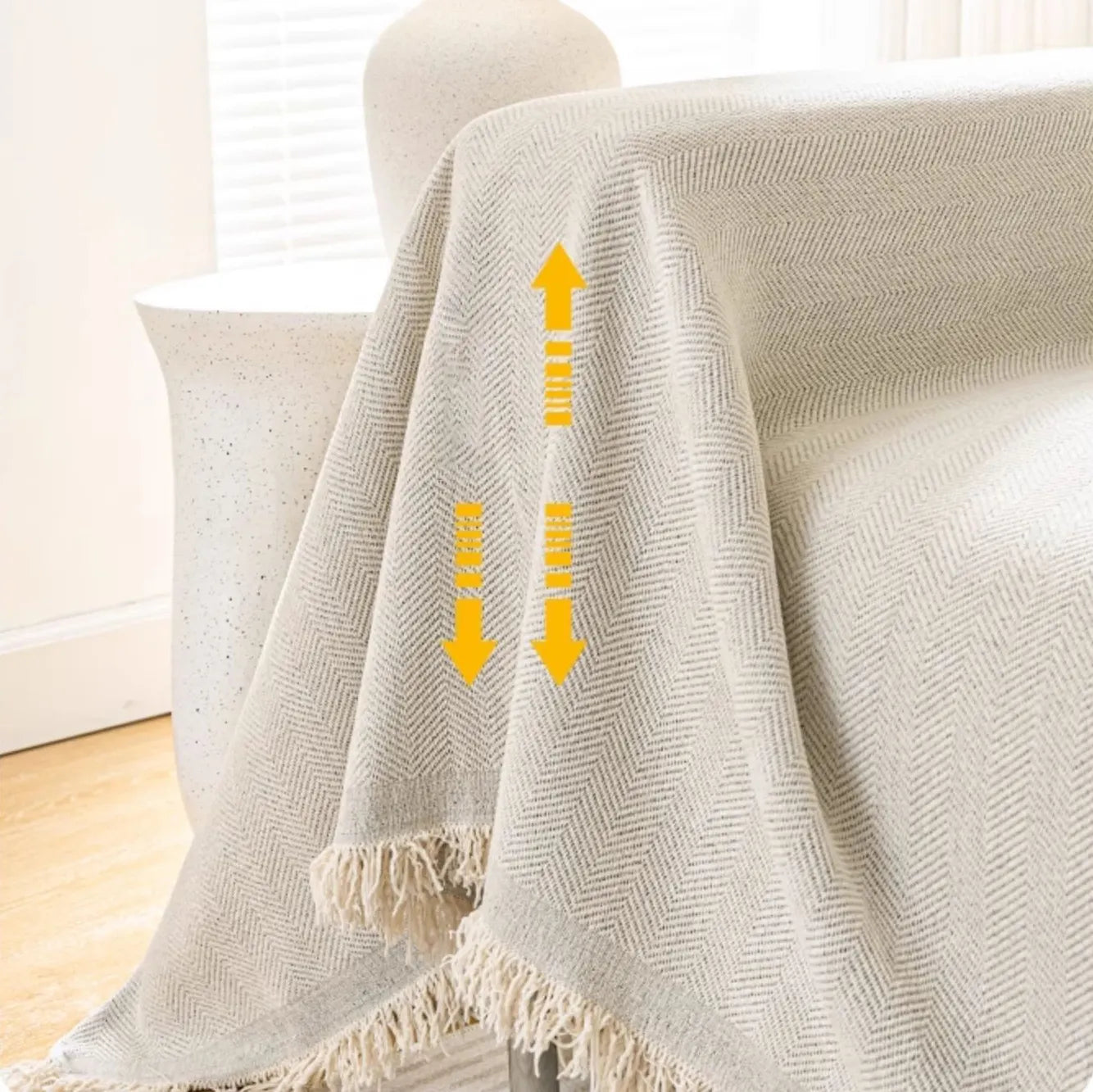 Chenille Solid Woven Stretch Sofa Blanket - Cream