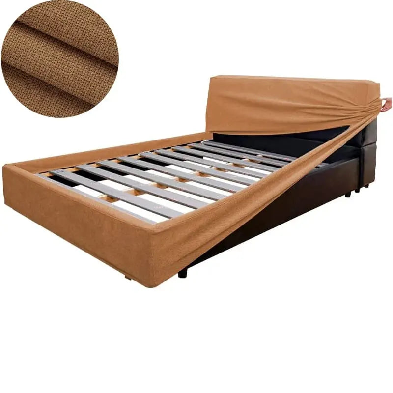 Bed Frame + Headboard Cover | Elara Flax- Sahara Camel