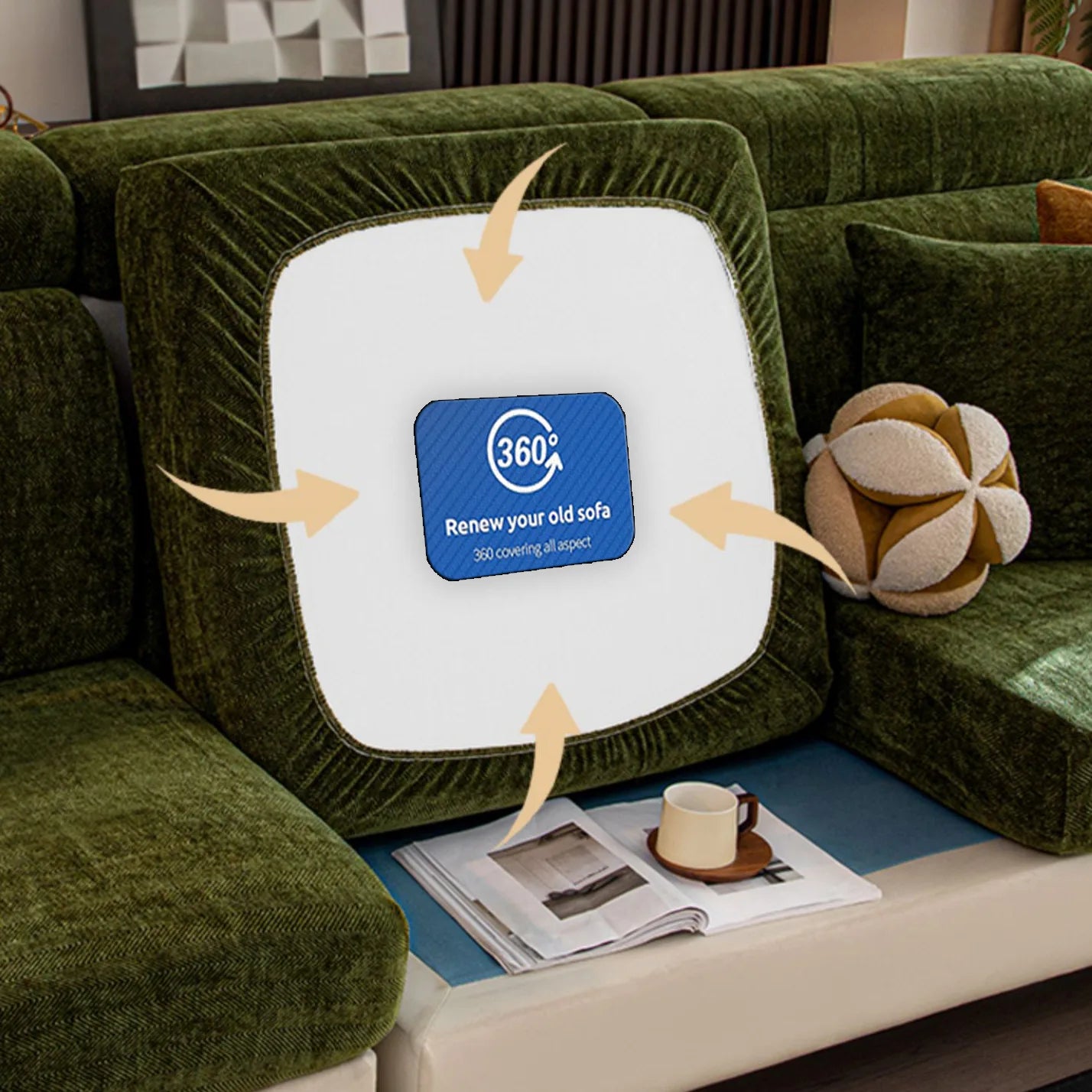 Chenille Solid Woven Stretch Sofa Cushion Cover - Green