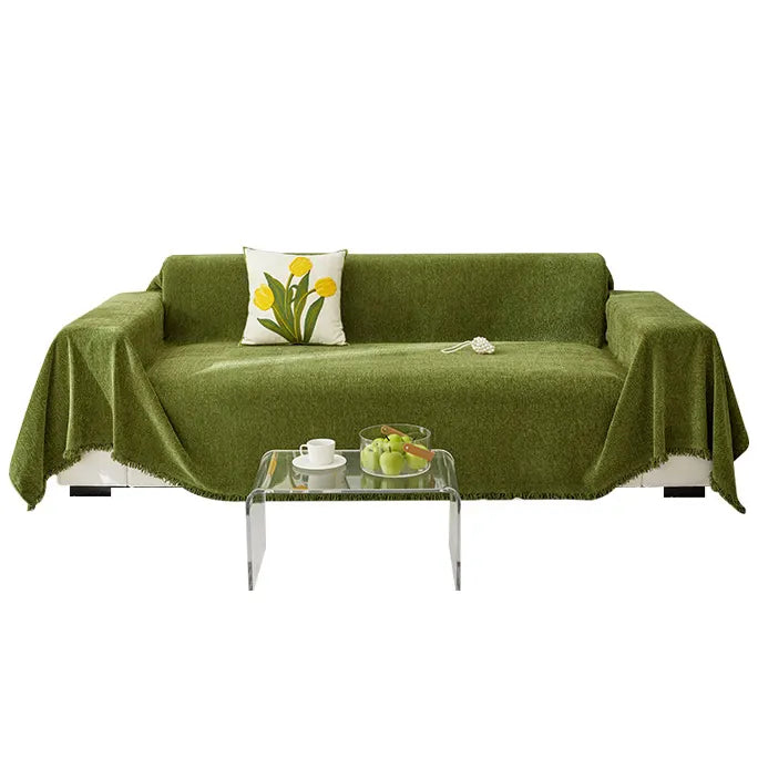 Chenille Solid Woven Stretch Sofa Blanket - Green