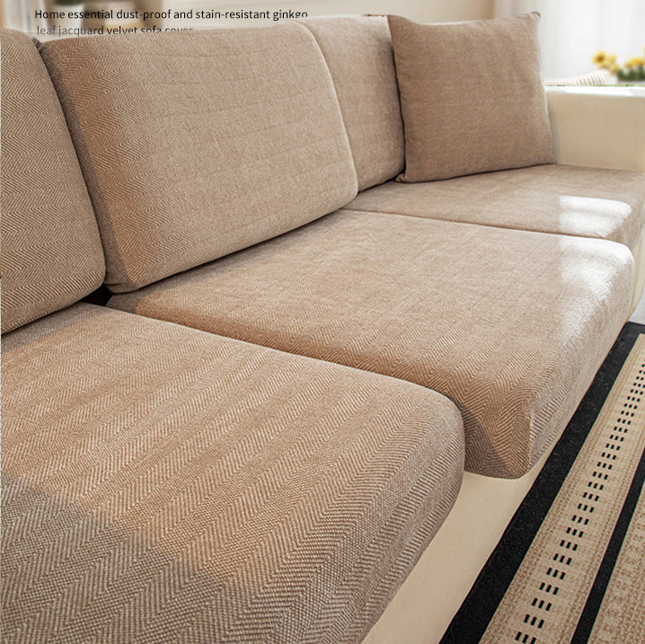Chenille Solid Woven Stretch Sofa Cushion Cover - Cream