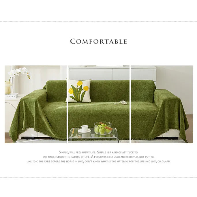 Chenille Solid Woven Stretch Sofa Blanket - Green