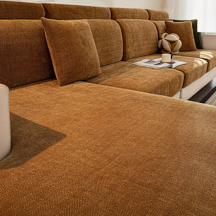 Chenille Solid Woven Stretch Sofa Cushion Cover - Caramel