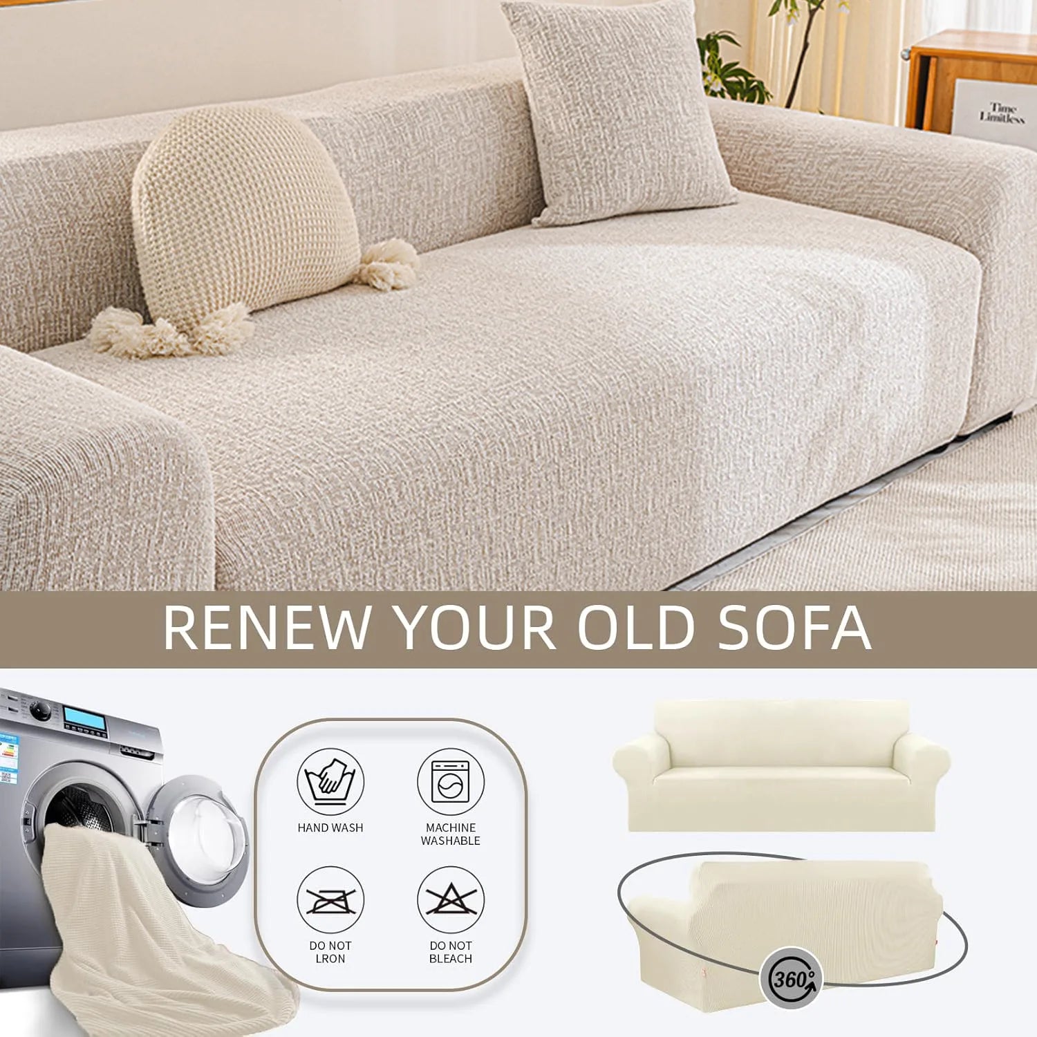 Chenille Solid Woven Stretch Sofa Cover - Khaki