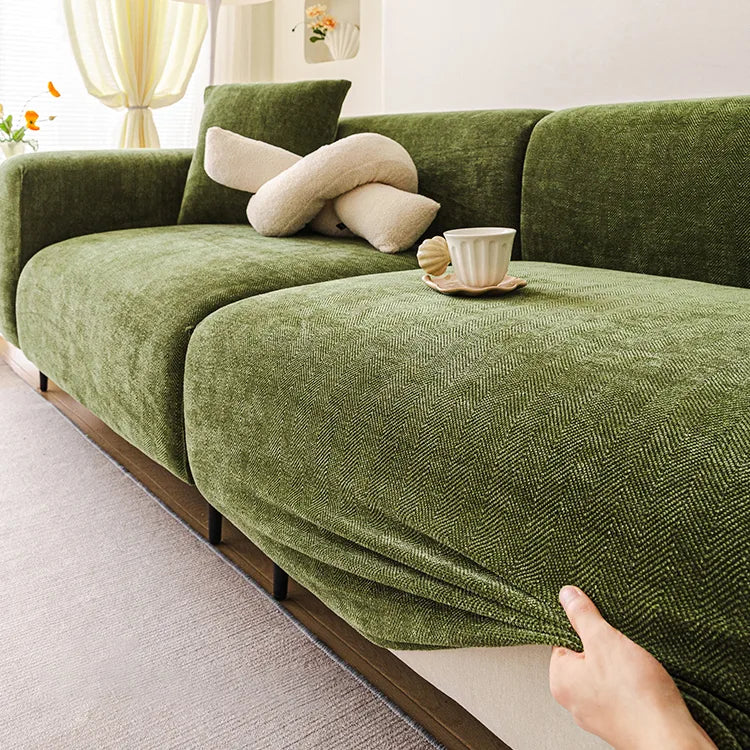 Chenille Solid Woven Stretch Sofa Cover - Green