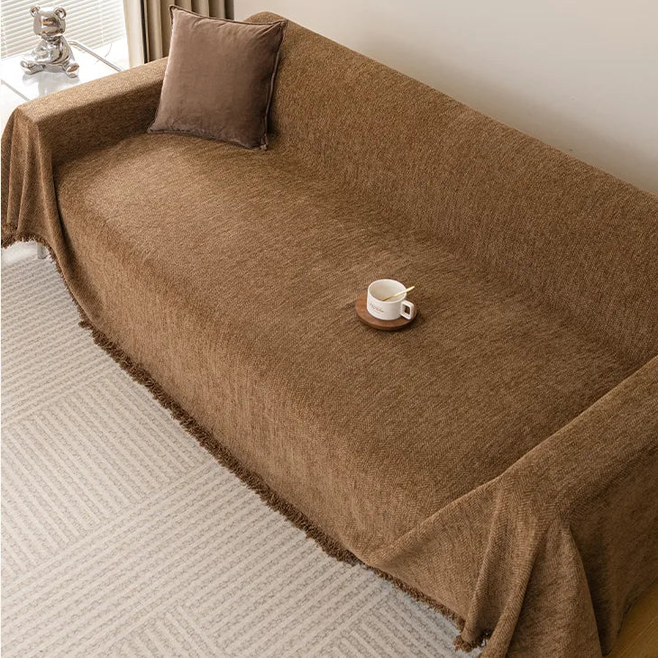 Chenille Solid Woven Stretch Sofa Blanket - Mocha Brown