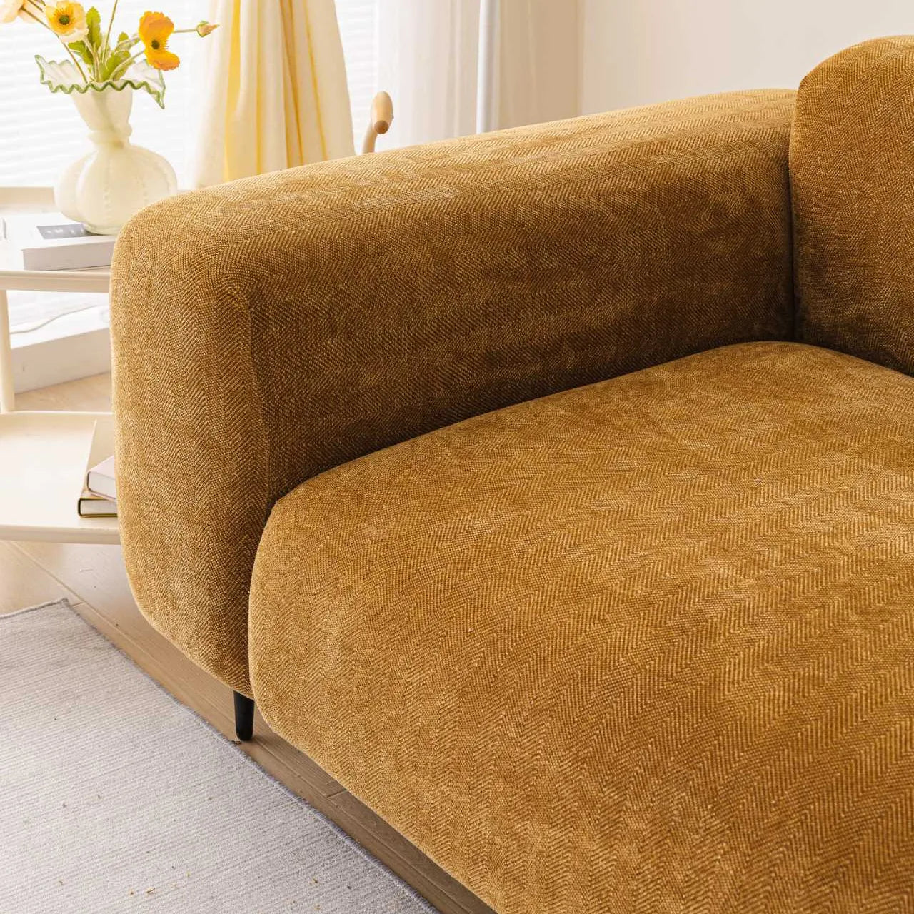 Chenille Solid Woven Stretch Sofa Cover - Caramel