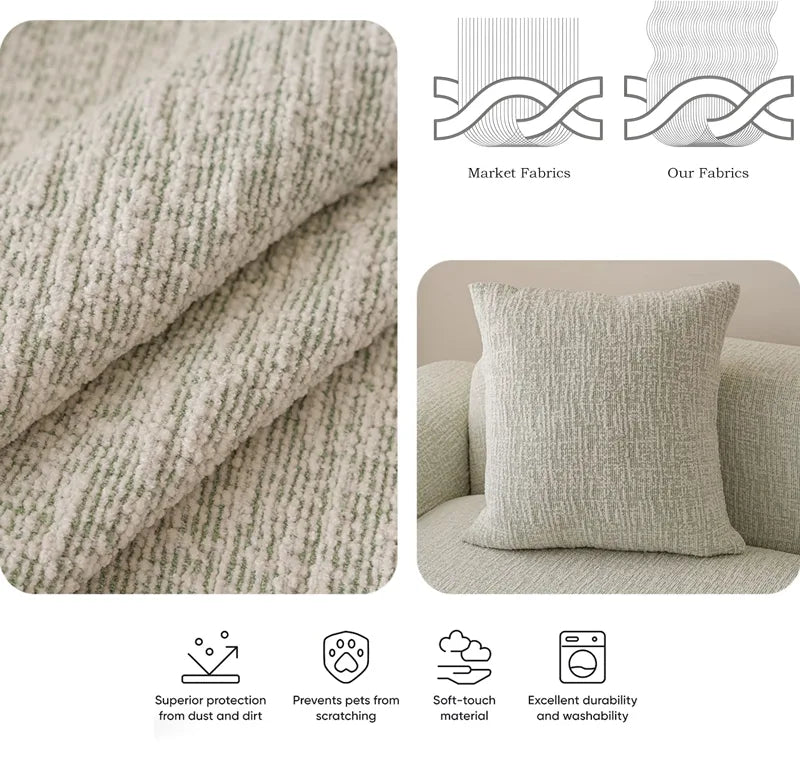 Chenille Solid Woven Stretch Sofa Cover - Floral Green