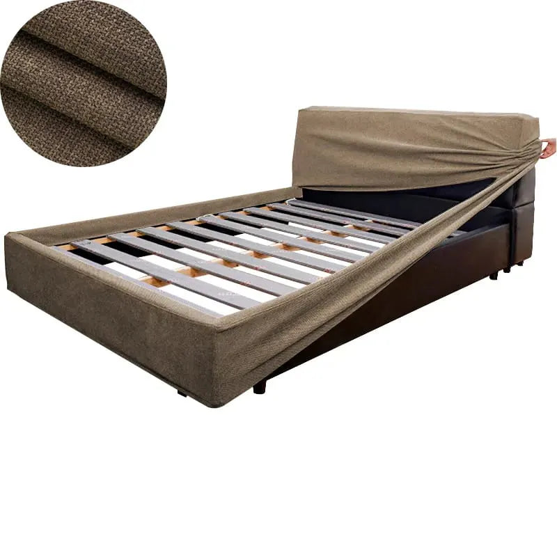 Bed Frame + Headboard Cover | Elara Flax- Velour Latte