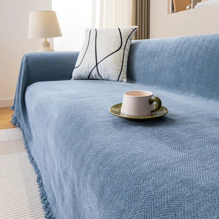 Chenille Solid Woven Stretch Sofa Blanket - Greyish Blue