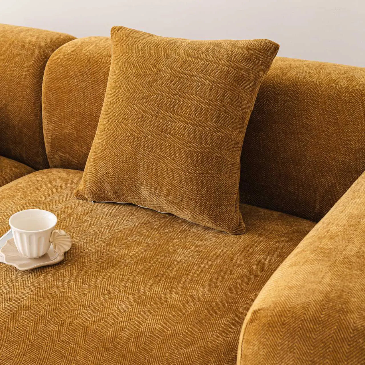 Chenille Solid Woven Stretch Sofa Cover - Caramel