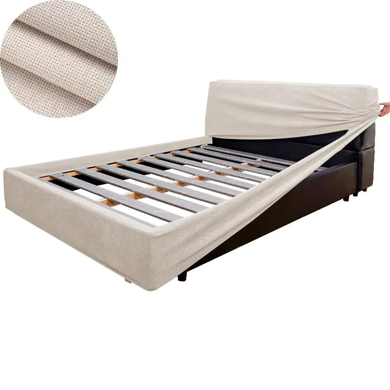 Bed Frame + Headboard Cover | Elara Flax- Beige