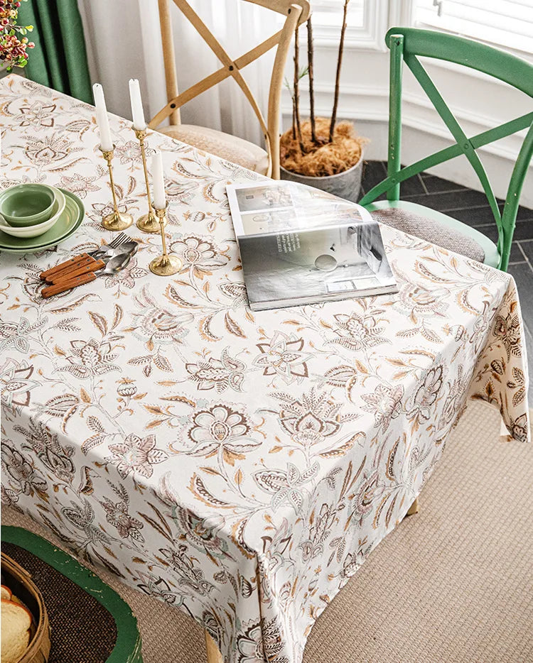 Embroidered Table Cloth for Dining Table | YM·Camellia·French Retro