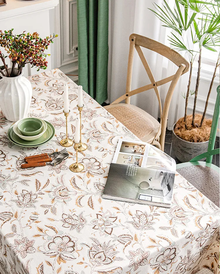 Embroidered Table Cloth for Dining Table | YM·Camellia·French Retro