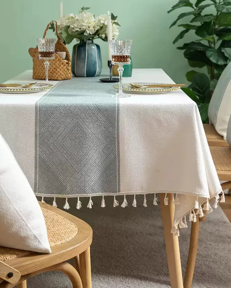 Embroidered Table Cloth for Dining Table | YM·Diamond Lace with Tassels·Ins