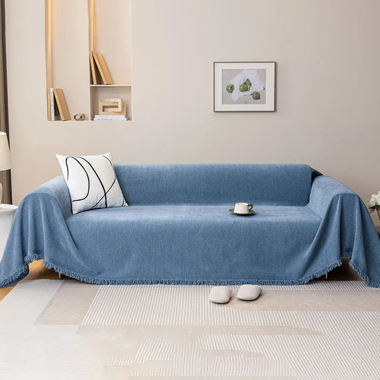 Chenille Solid Woven Stretch Sofa Blanket - Greyish Blue