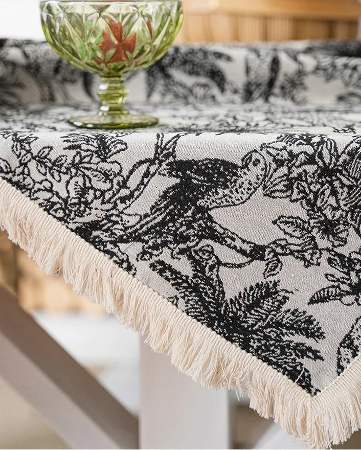 Embroidered Table Cloth for Dining Table | YM·Black Coconut Tree·Nordic