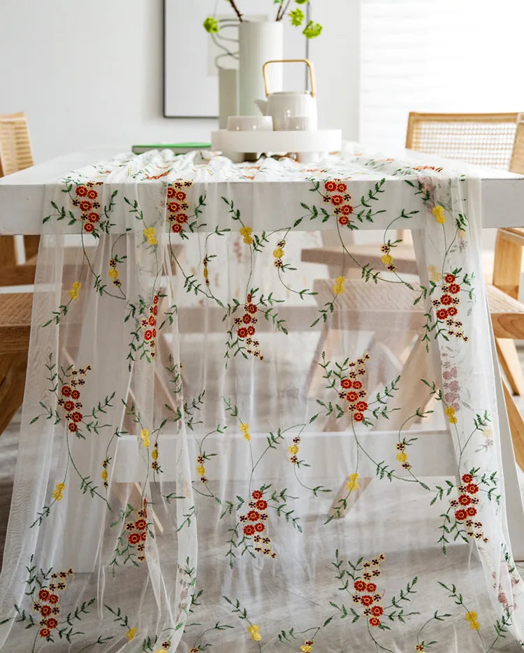 Embroidered Table Cloth for Dining Table | YM·Green Leaf Yarn·French Retro