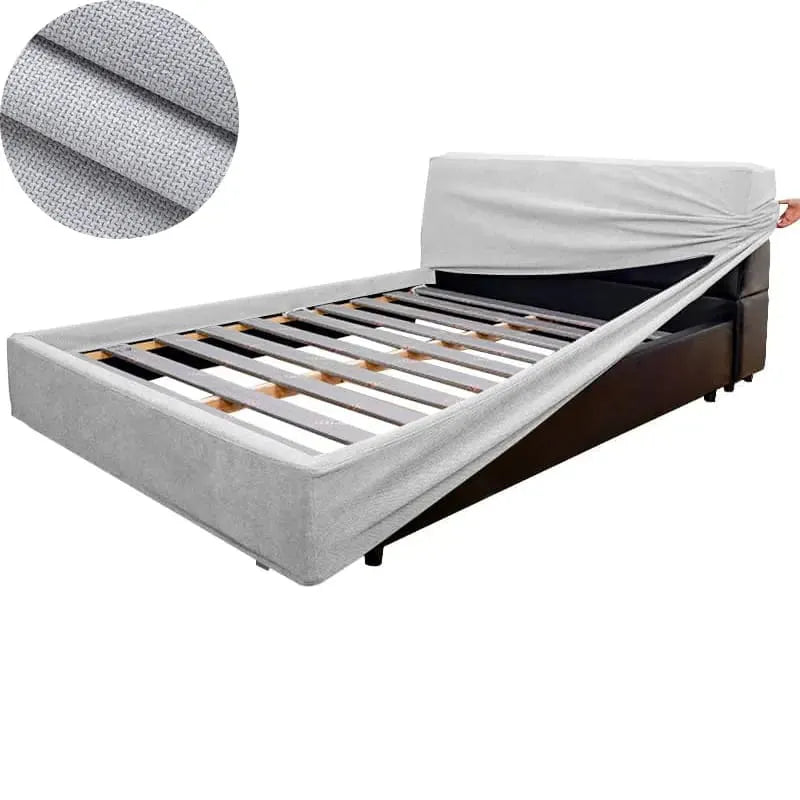 Bed Frame + Headboard Cover | Elara Flax- Light Gray