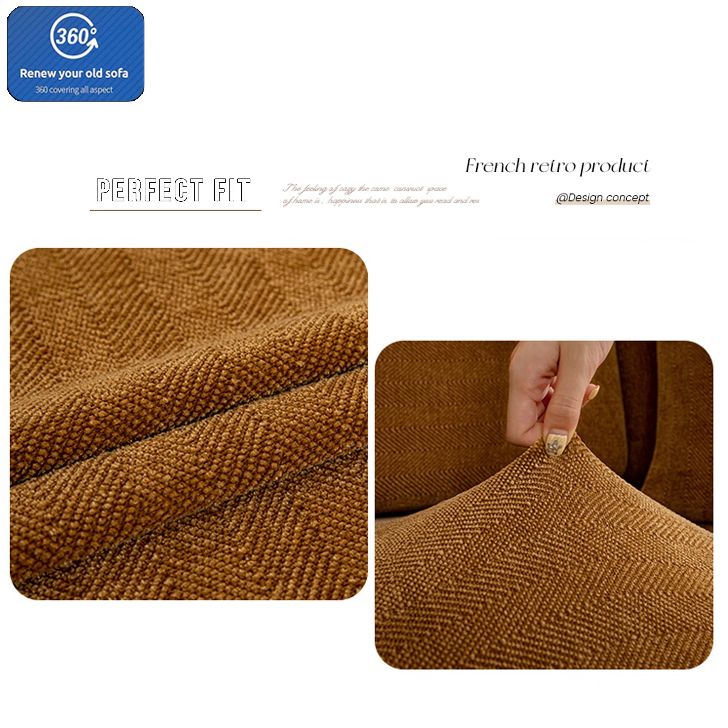 Chenille Solid Woven Stretch Sofa Cushion Cover - Caramel