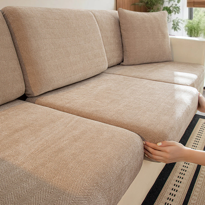 Chenille Solid Woven Stretch Sofa Cushion Cover - Cream