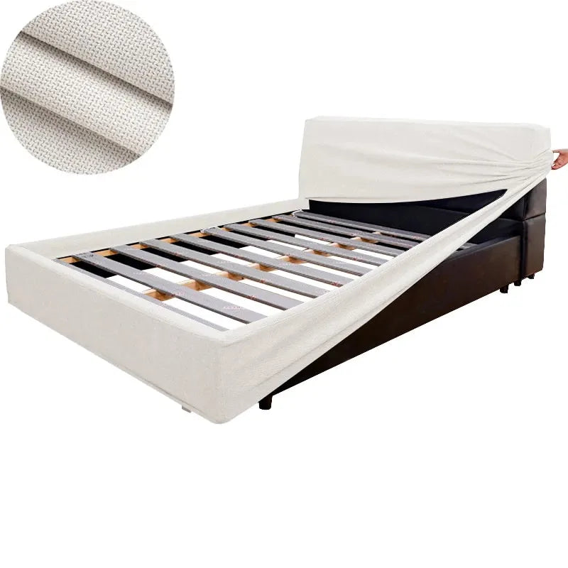 Bed Frame + Headboard Cover | Elara Flax- White