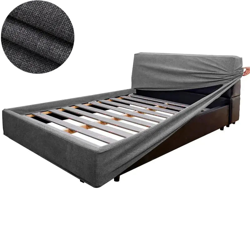 Bed Frame + Headboard Cover | Elara Flax- Dark Gray