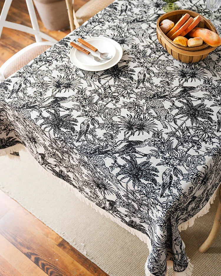 Embroidered Table Cloth for Dining Table | YM·Black Coconut Tree·Nordic